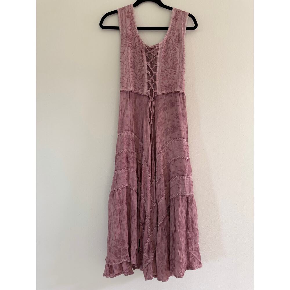 NWT Scully Honey Creek Lace Up Jacquard Midi Dress Mauve Pink Boho Western XL - Picture 3 of 10
